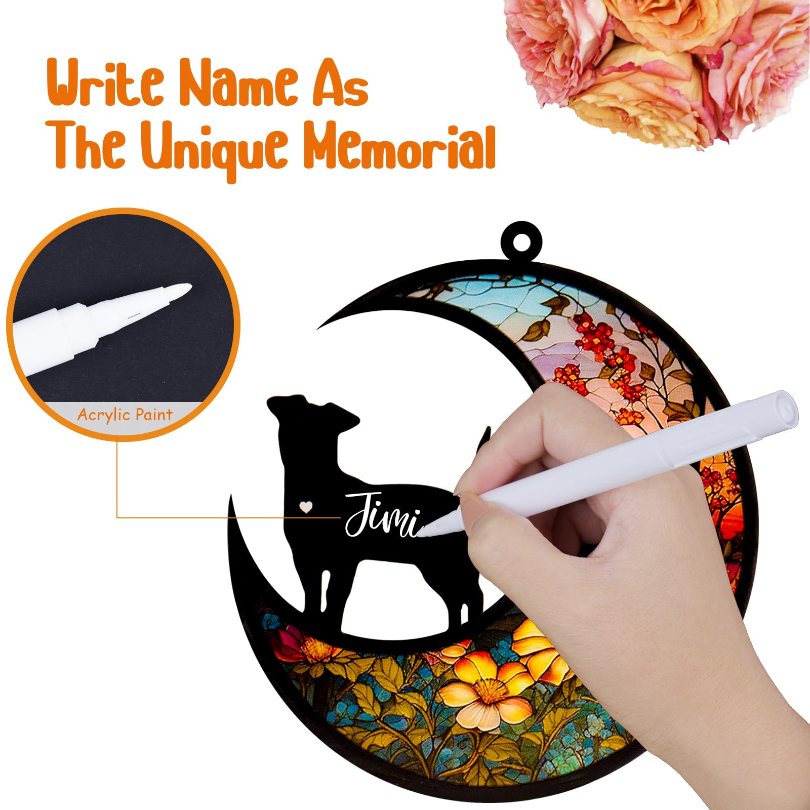 DeerZone – mémorial chien en acrylique, durable et lumineux sous le soleil.