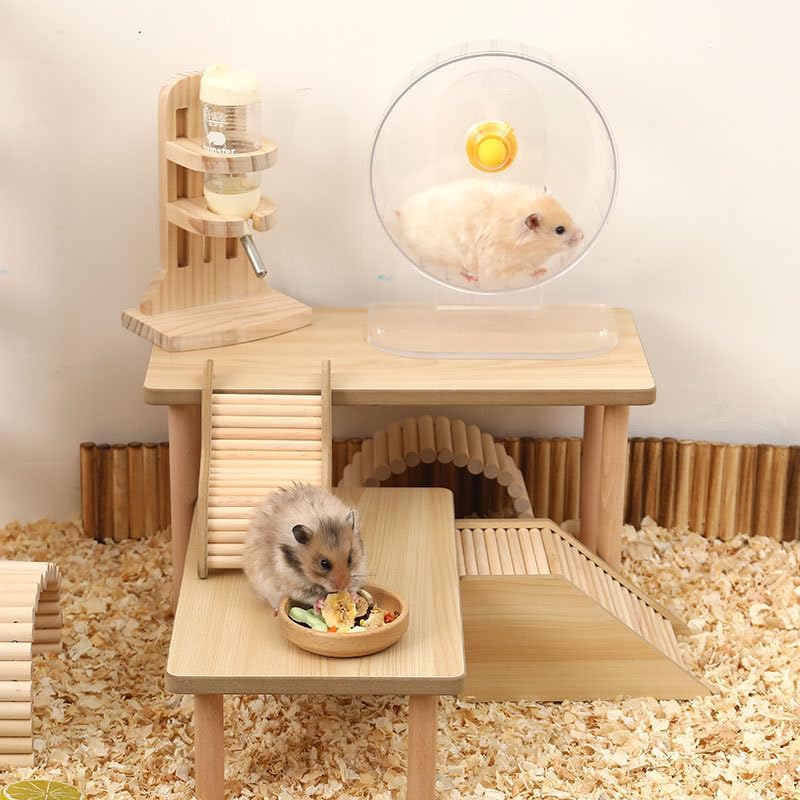 DEFKIYT Hamster Plateforme Bois Structure de Jeu: espace dédié pour grimper et se reposer.