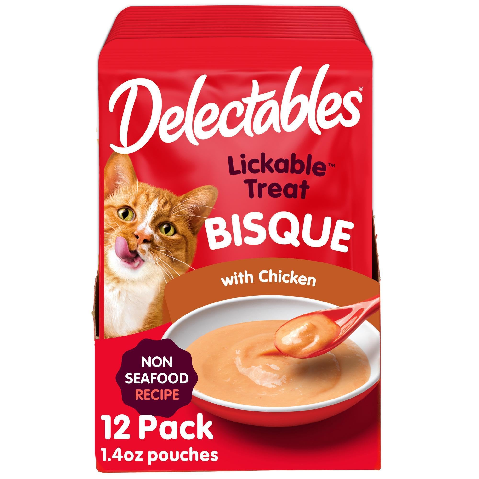 Emballage Delectables Bisque à lécher pour chats adultes et seniors.
