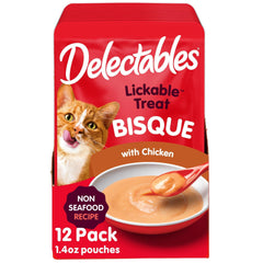 Emballage Delectables Bisque à lécher pour chats adultes et seniors.