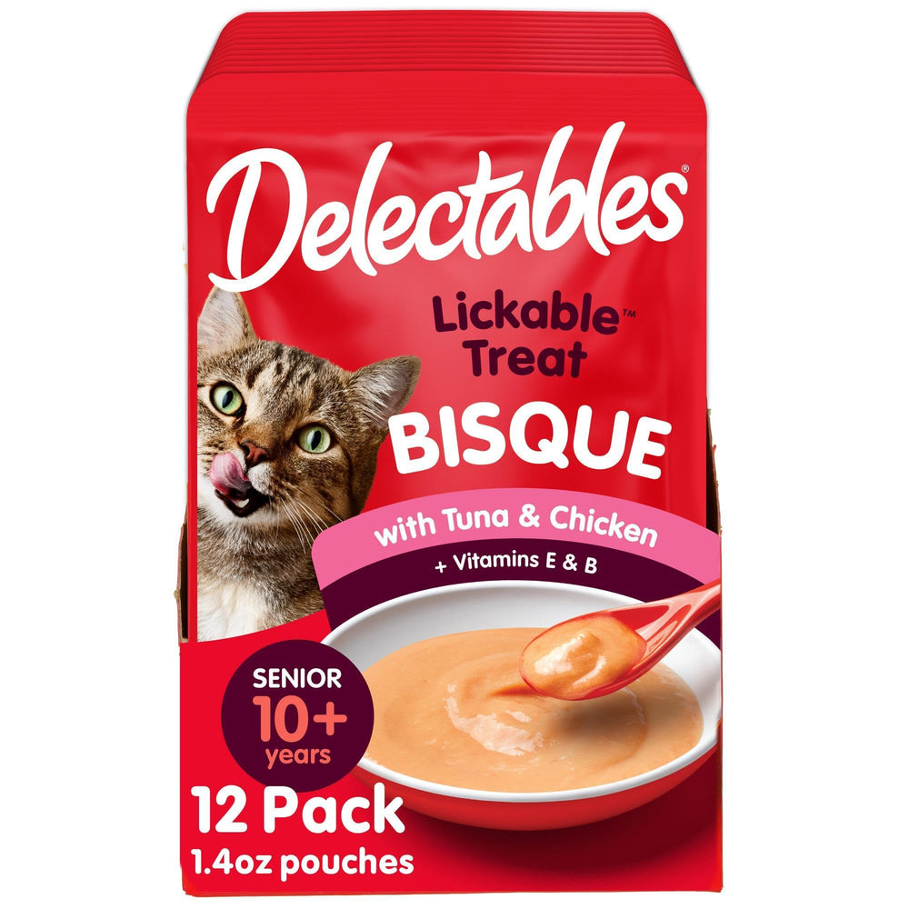 Delectables Bisque Senior—texture crèmeuse thon-poulet; parfait comme topper repas.