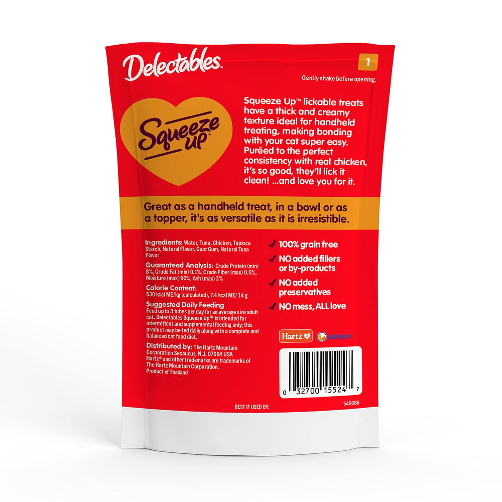 Emballage Delectables montrant la gamme sans céréales et sans conservateurs.