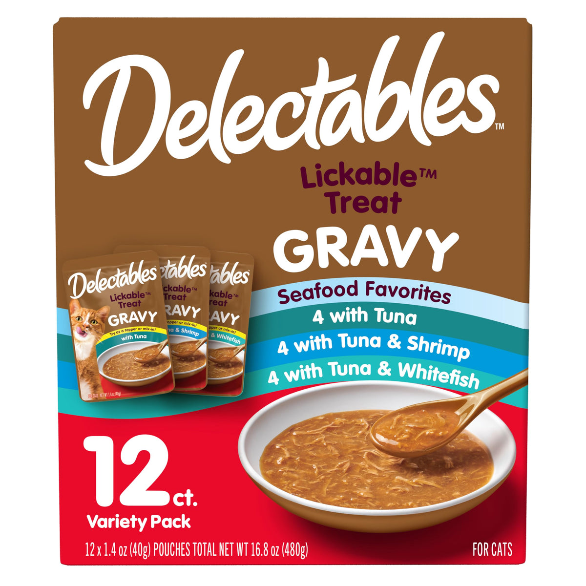Delectables poche poisson sauce gravy 40 g — hydratation pratique et goût riche.