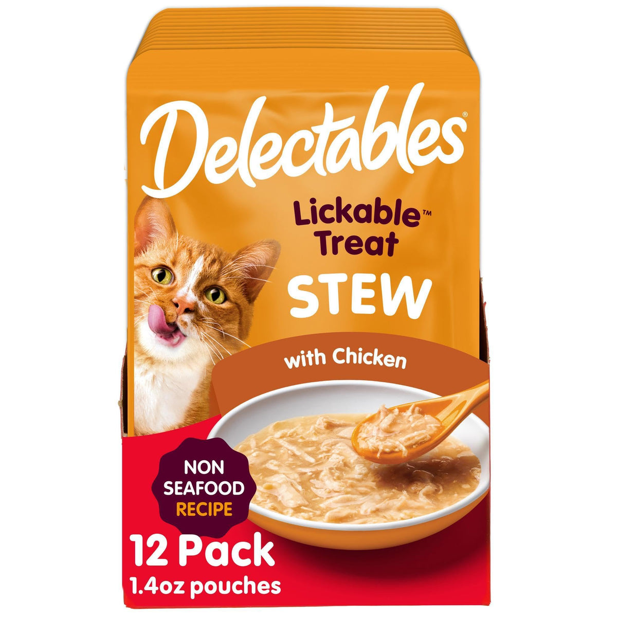 Delectables ragout poulet emballage 12, repas pratique pour chats gourmands.