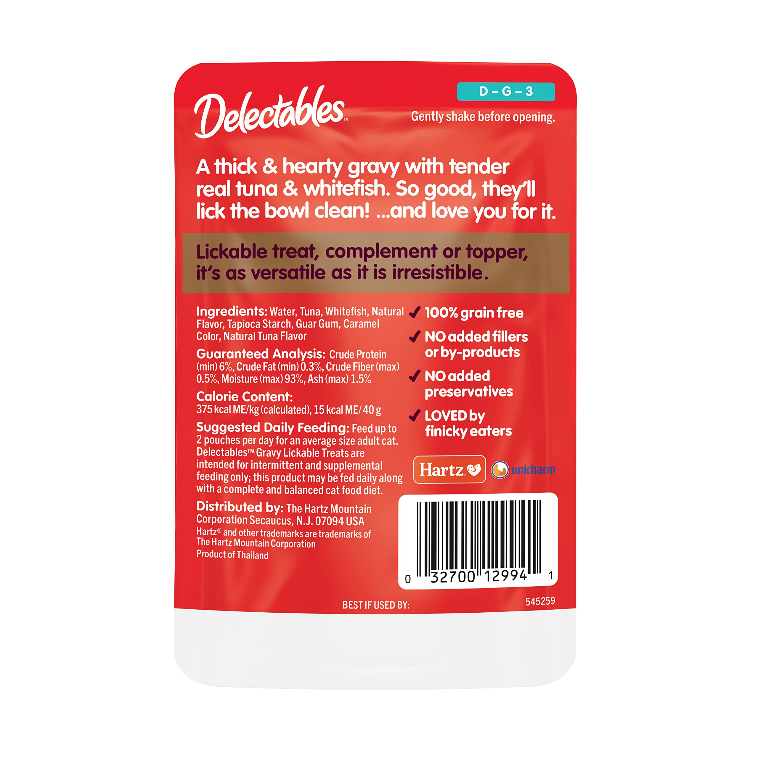 Delectables sachet sans additifs, option légère et sûre pour chat.