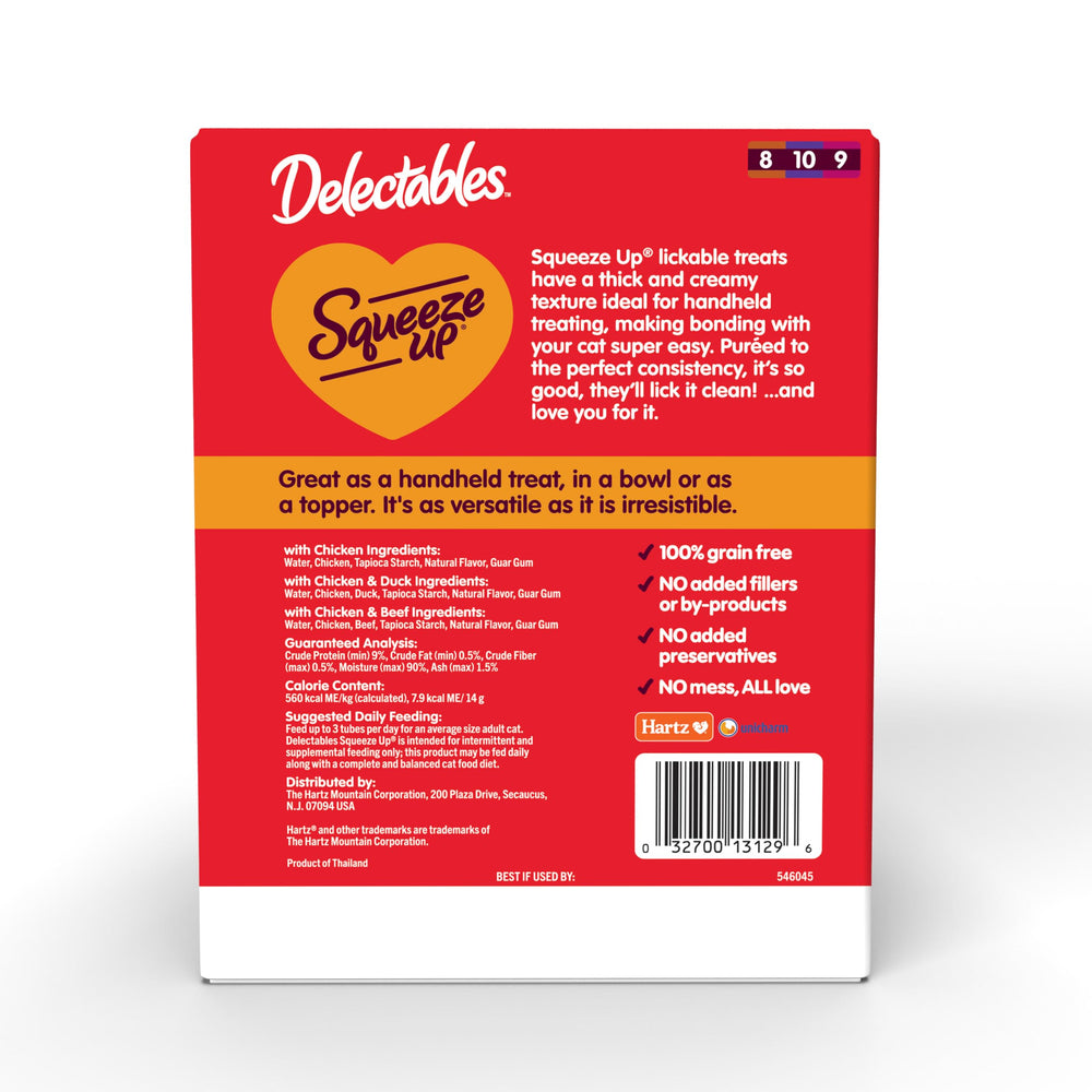 Delectables Squeeze Up, snack interactif qui renforce les moments câlins avec votre chat.