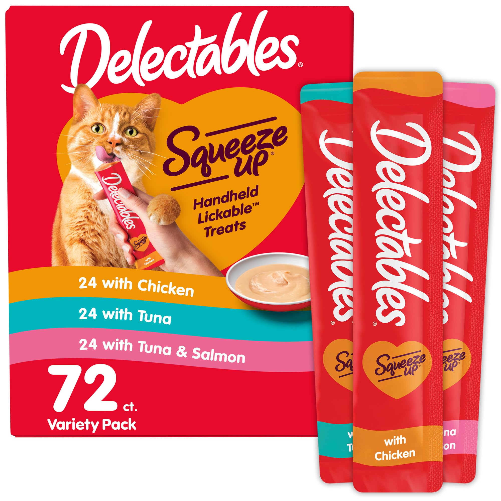 Delectables Squeeze Up, lot de 72 tubes, récompense participative pour votre chat.