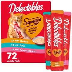 Delectables Squeeze Up, lot de 72 tubes, récompense participative pour votre chat.
