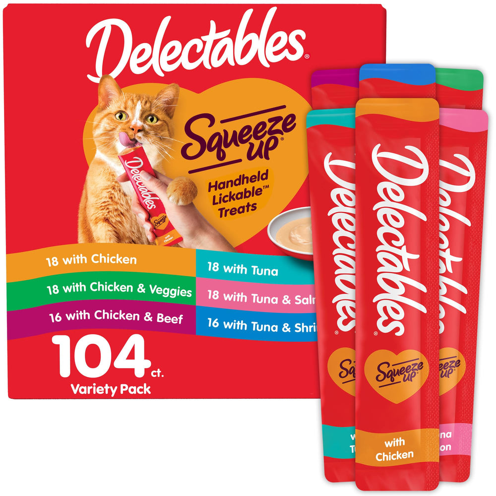 Delectables Squeeze Up: pack 104 tubes, récompense pratique pour votre chat.