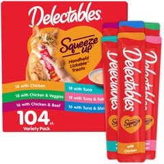 Delectables Squeeze Up: pack 104 tubes, récompense pratique pour votre chat.