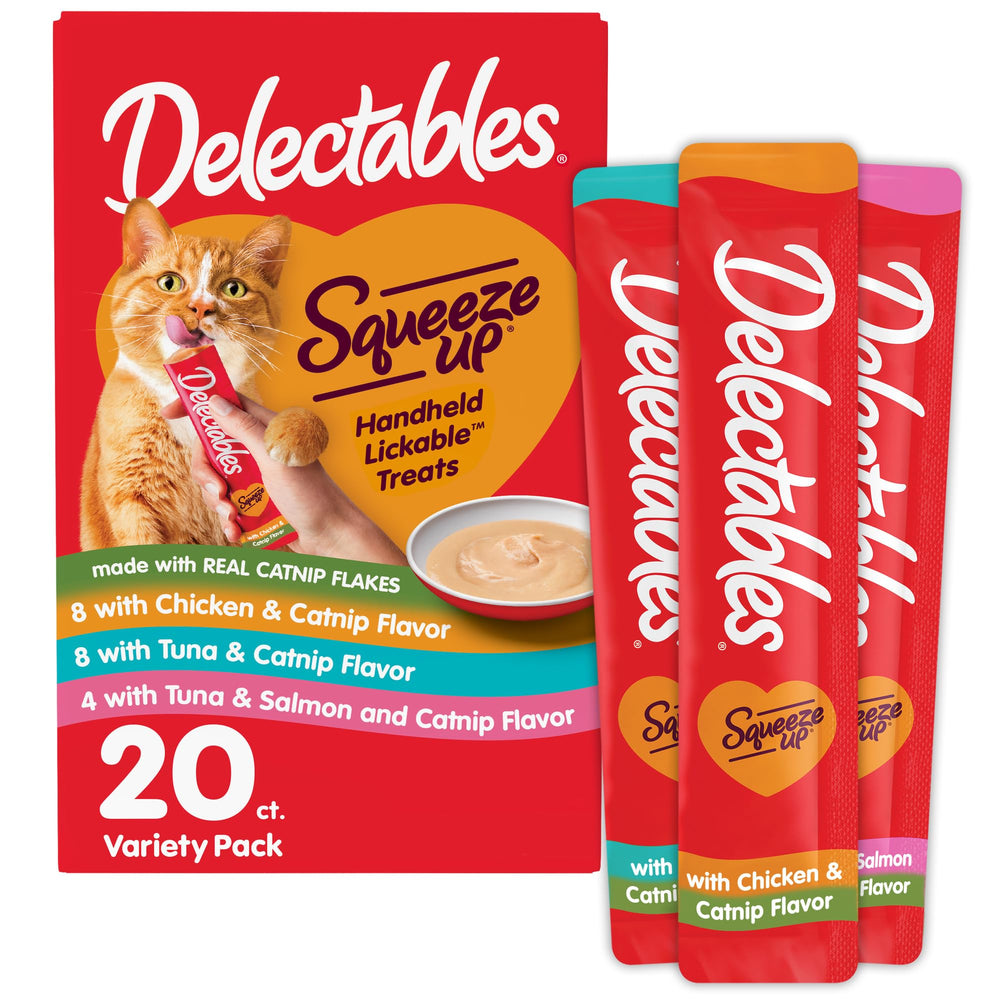 Delectables Squeeze Up – paquet de 20 tubes, pratique pour moments de liaison avec le chat