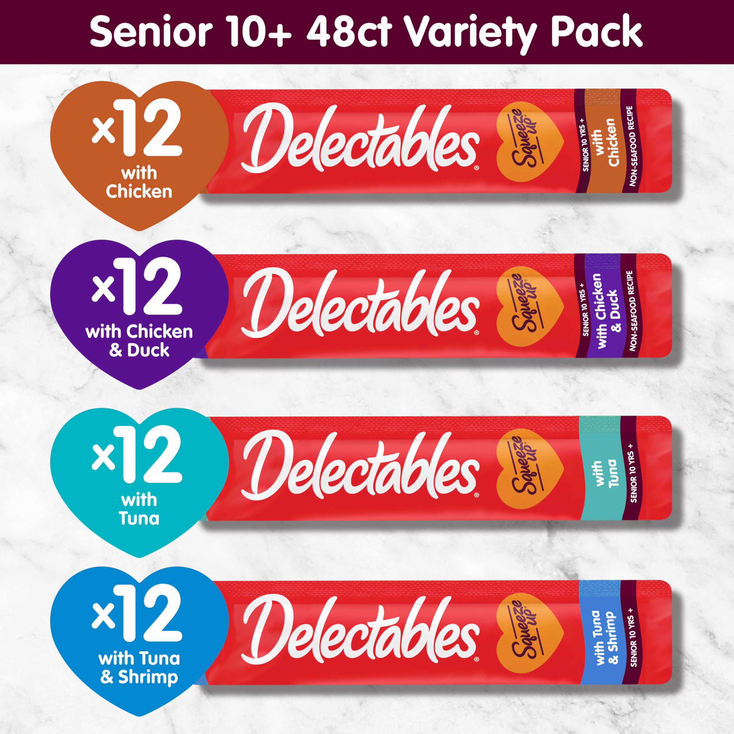 Delectables Squeeze Up Senior – portions compactes, faciles à partager.