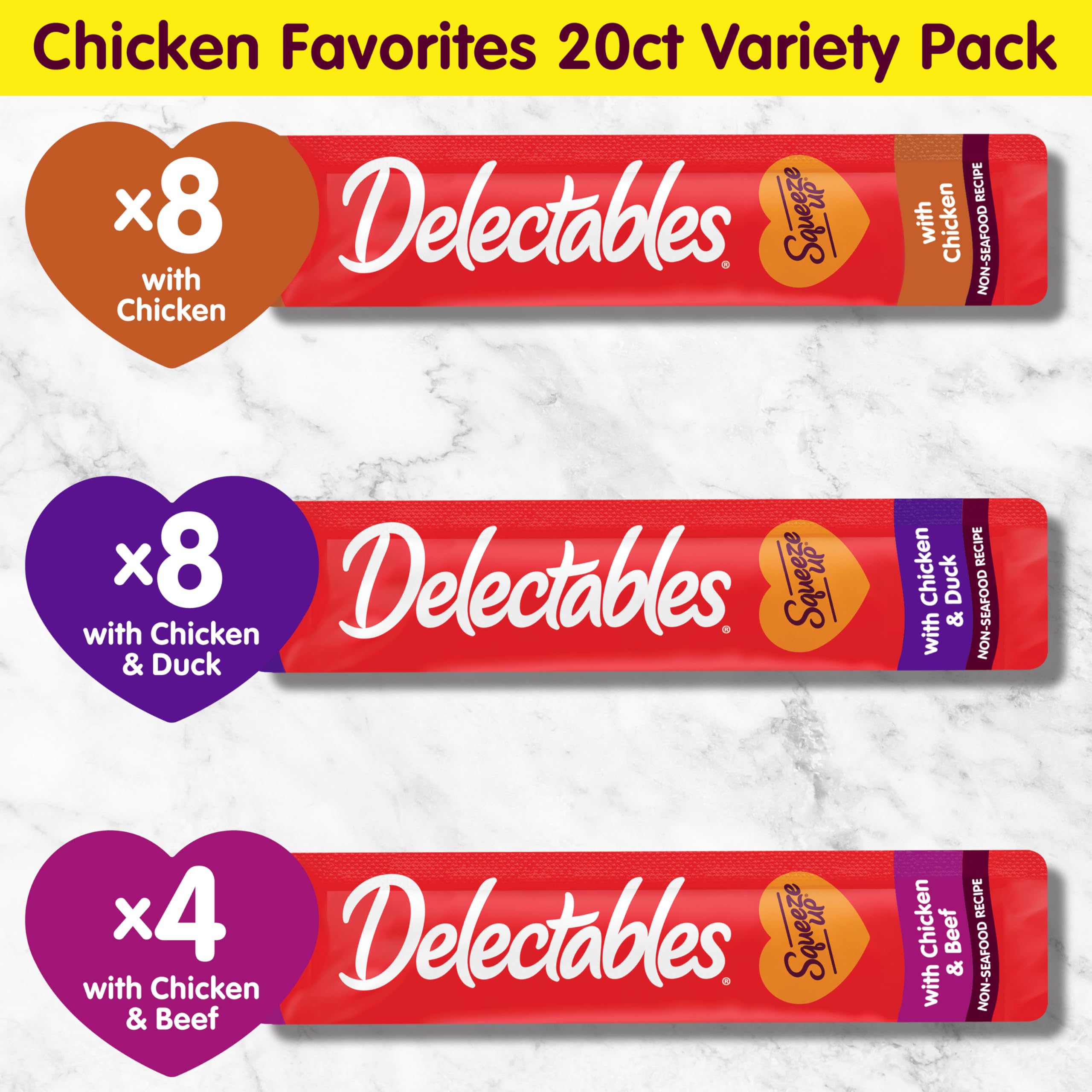 Tubes poulet et canard dans Delectables Squeeze Up.