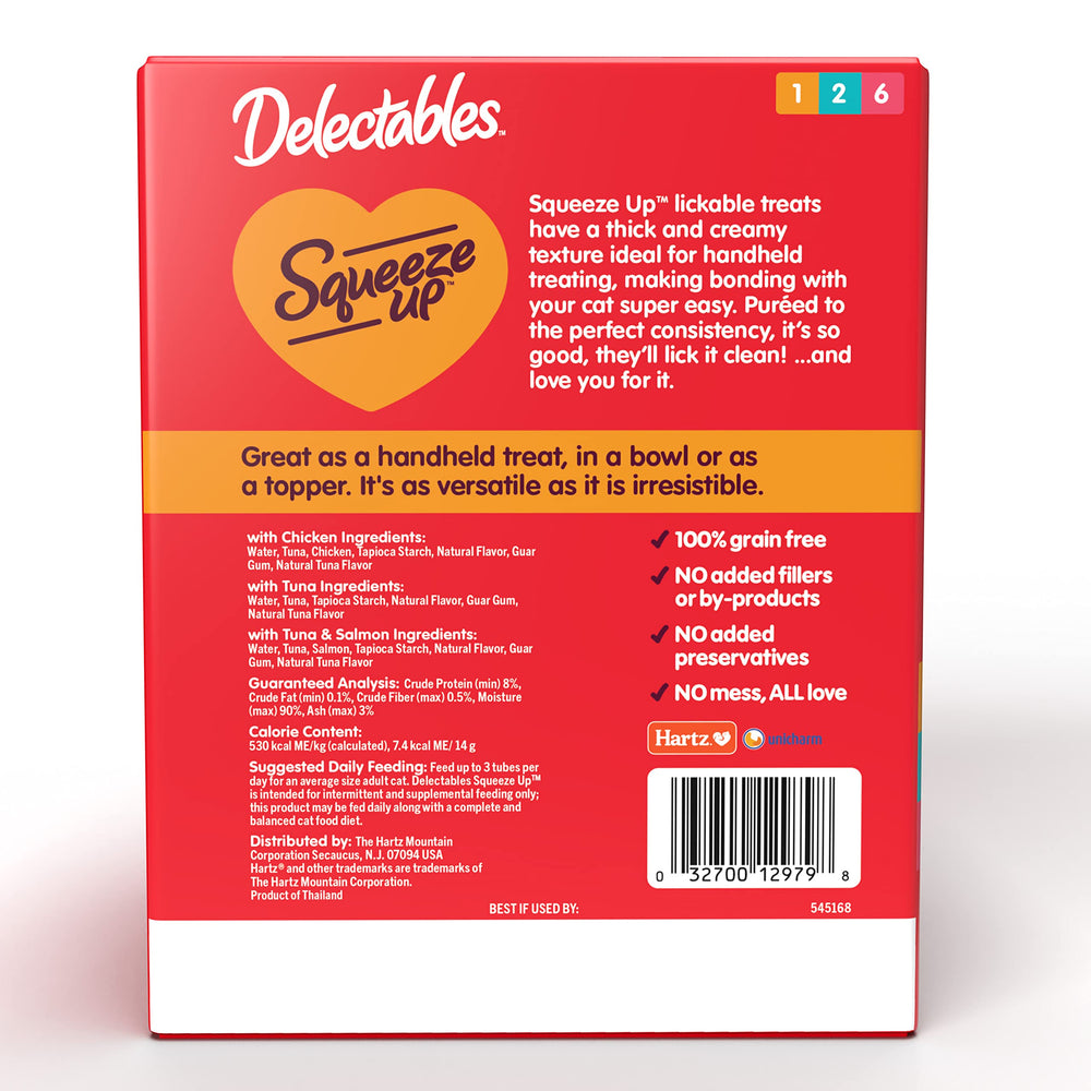Delectables Squeeze Up, tubes hydratants pour augmenter l'apport en eau du chat.