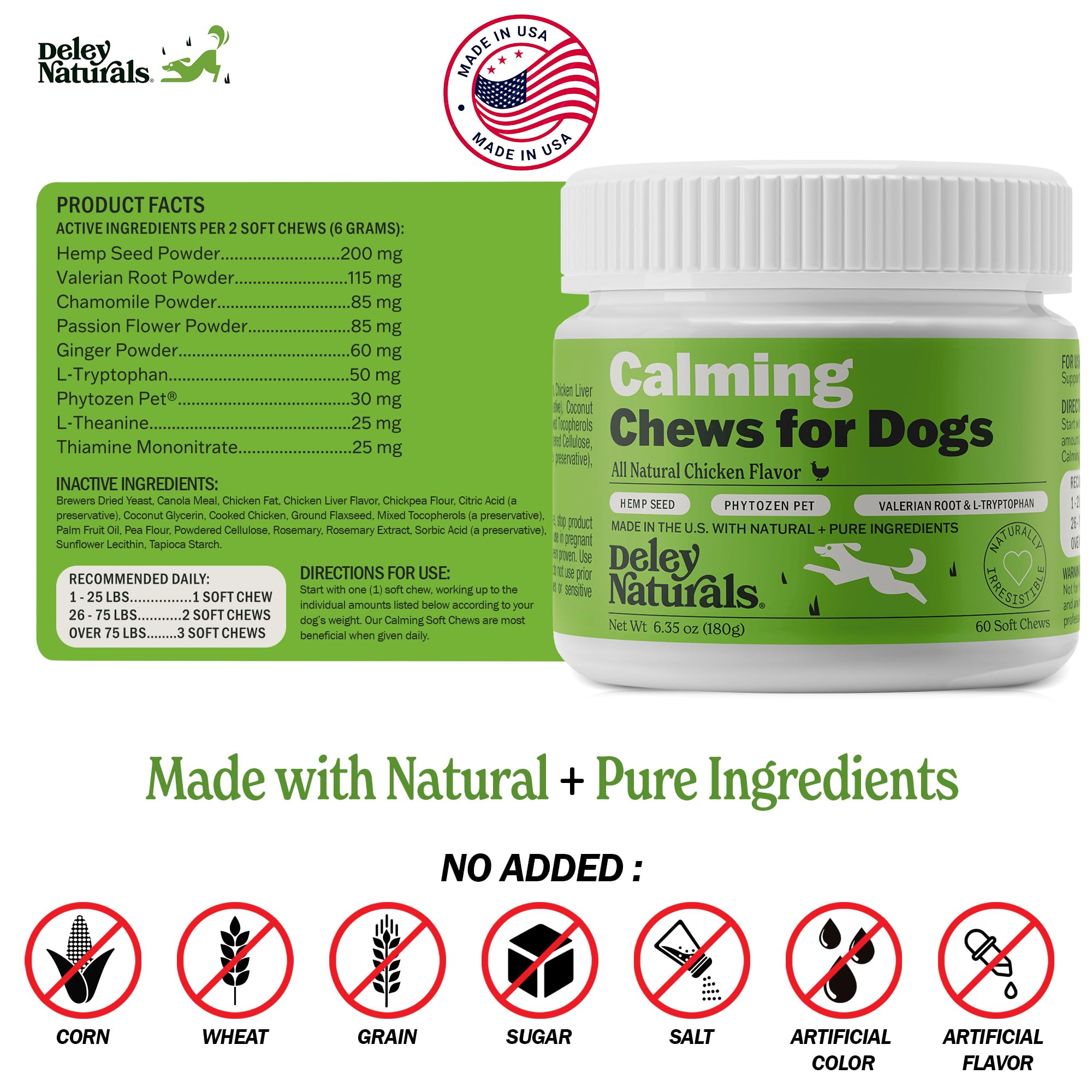 Bouchées relaxantes Deley Naturals pour chien, adaptées à tous les âges.