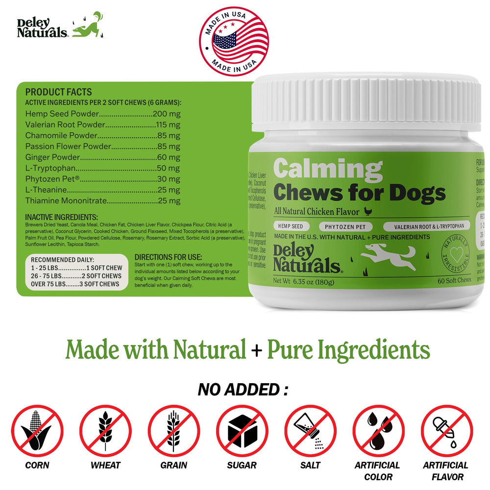 Bouchées relaxantes Deley Naturals pour chien, adaptées à tous les âges.