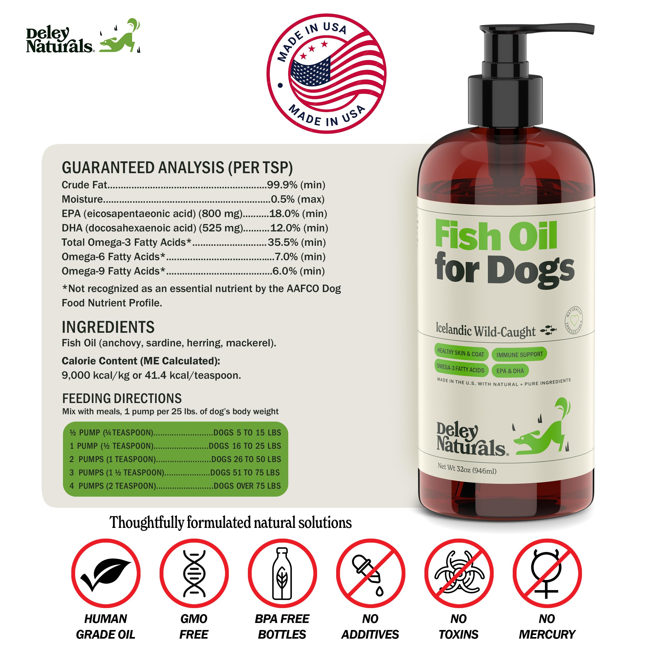 Deley Naturals Huile Poisson Chien, source islandaise pure et puissante.