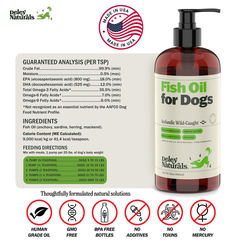 Deley Naturals Huile Poisson Chien, source islandaise pure et puissante.