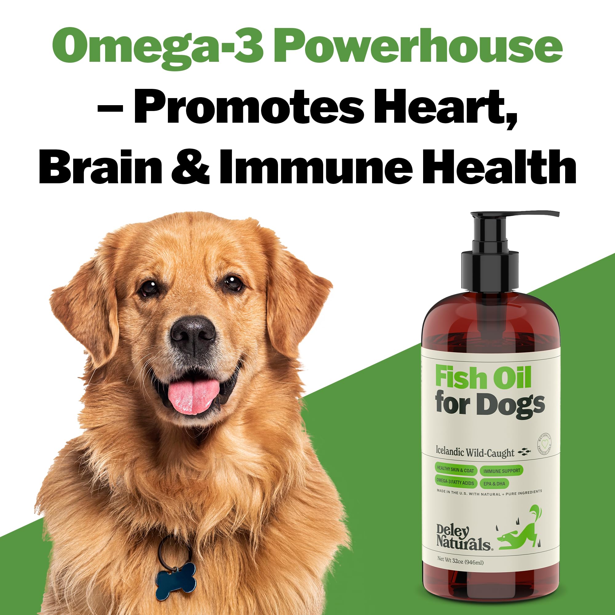 Deley Naturals Huile Poisson Chien, soutien du cœur et immunité.