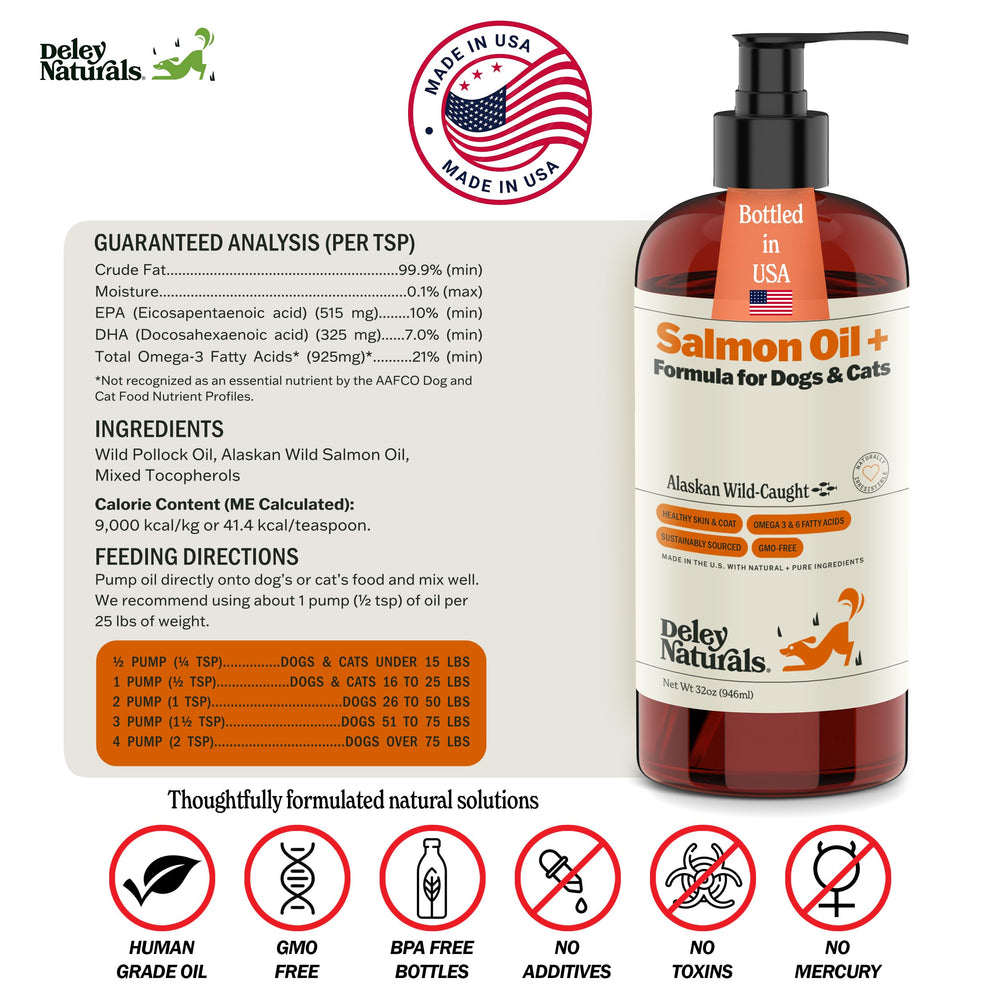 Versement sur nourriture: huile saumon Deley Naturals enrichit le repas quotidien.