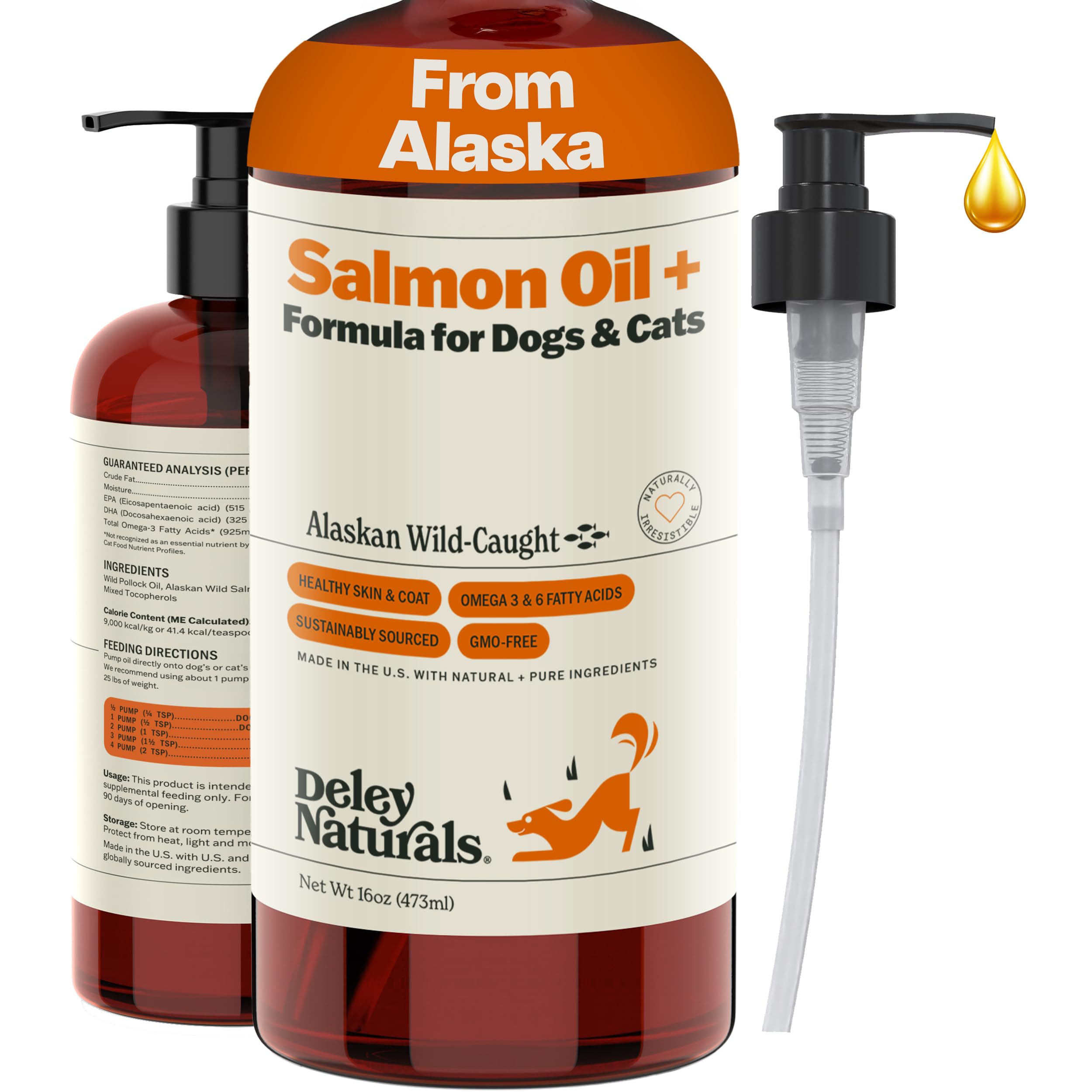 Deley Naturals huile saumon sauvage en bouteille pour chiens et chats