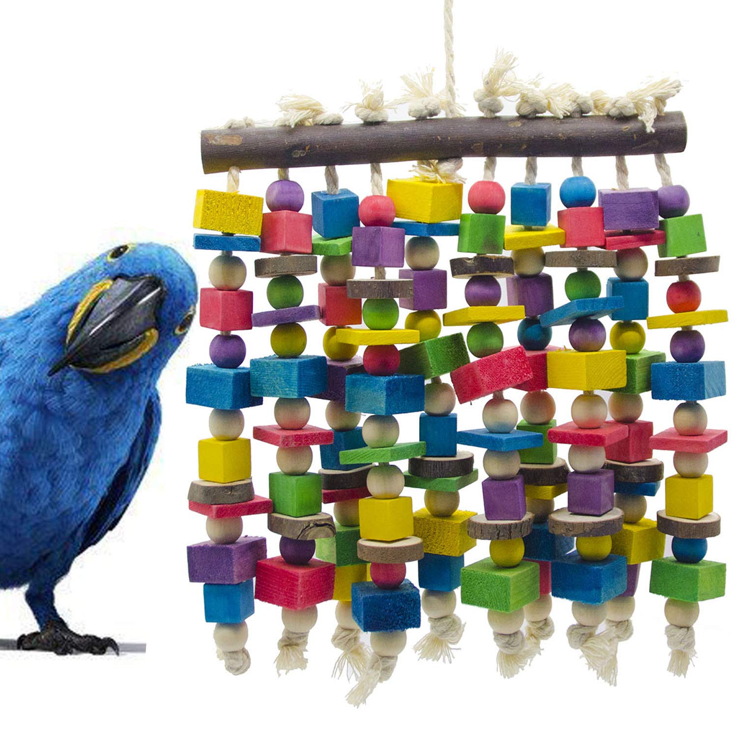 Deloky blocs bois naturels multicolores pour perroquet, stimulation visuelle et mastication.