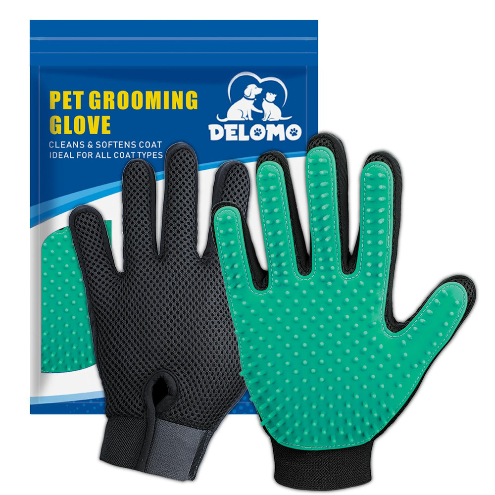 Gants DELOMO en silicone avec 255 pointes pour massage doux et capture des poils.