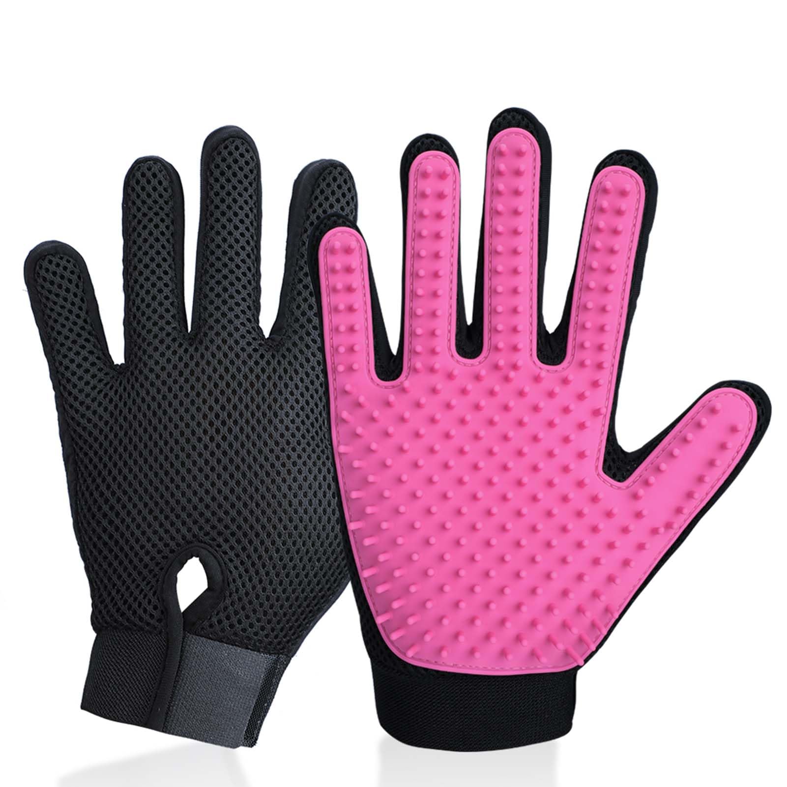 Gants DELOMO pour toilettage animalier, rose, capture facilement les poils.