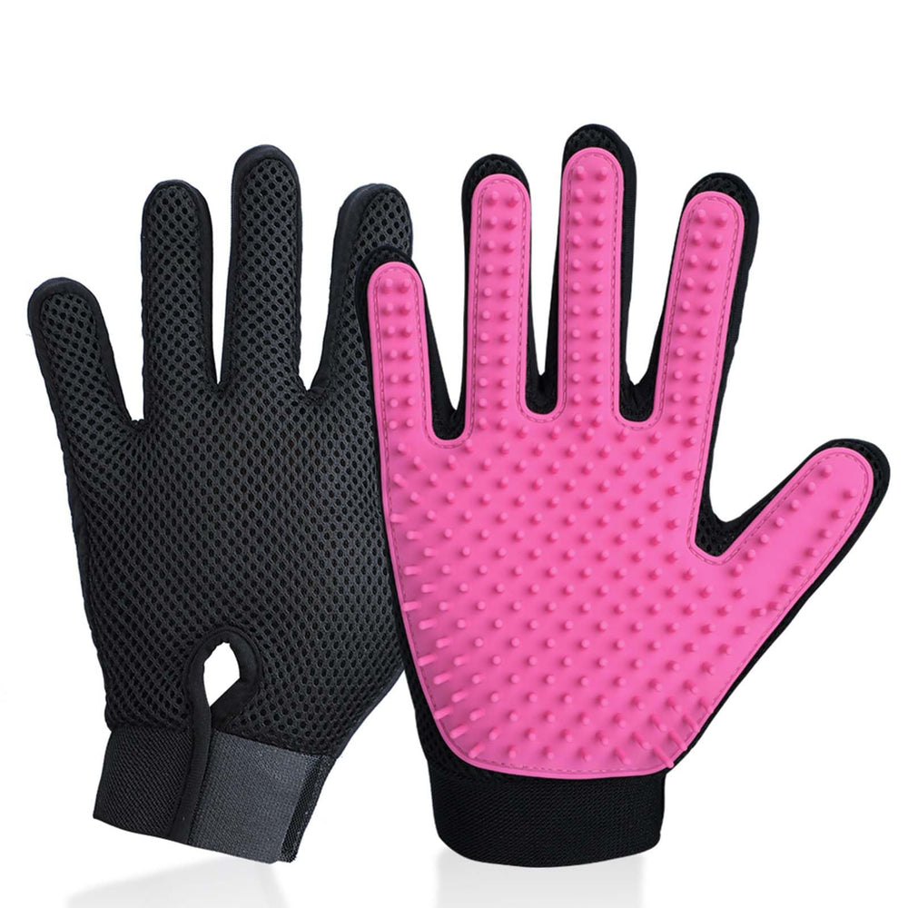 Gants DELOMO pour toilettage animalier, rose, capture facilement les poils.