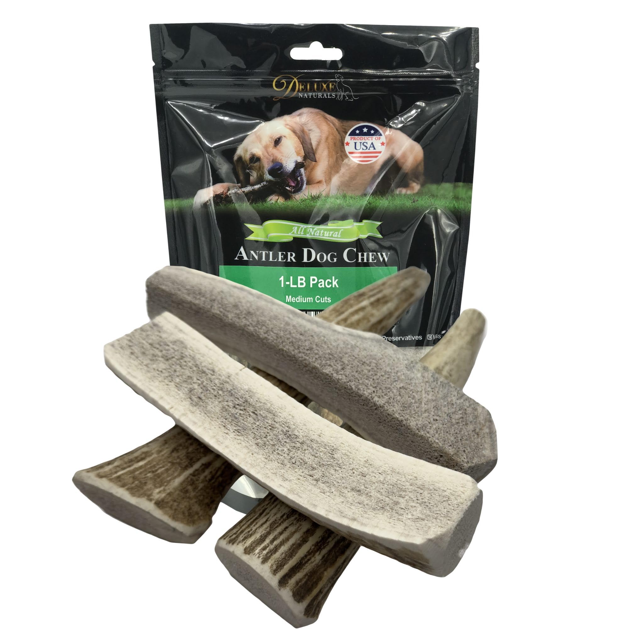 Deluxe Naturals os d’élan entier, mastication durable pour chiens actifs.