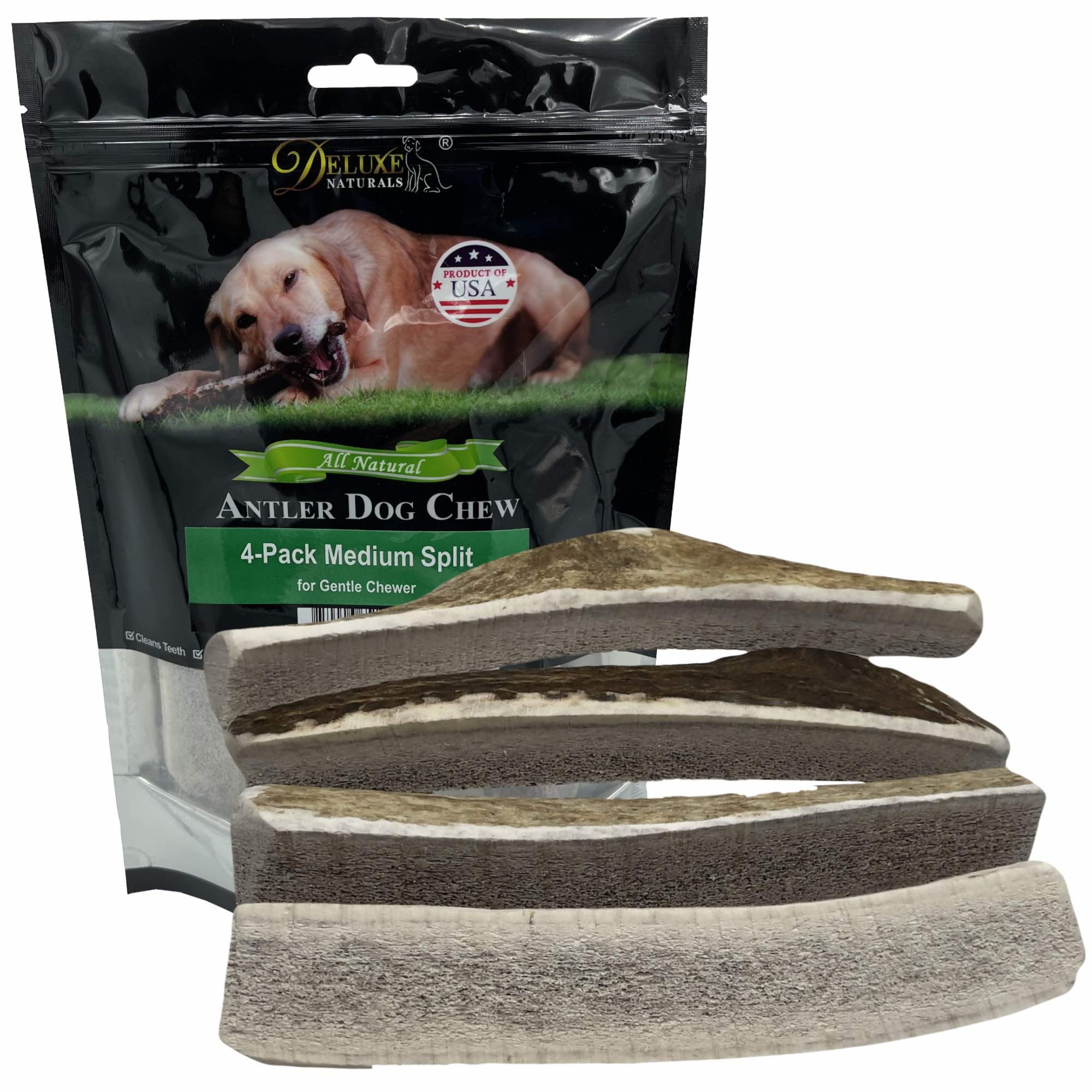 Deluxe Naturals corne elan tranche moyenne vue produit utile pour petits chiens.
