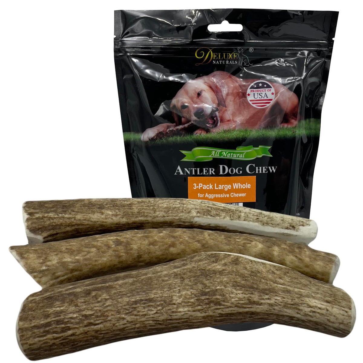Deluxe Naturals: corne d'elan grosses 6-9 pouces ideale pour grands chiens.