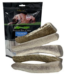 Deluxe Naturals – os d’élan découpé, friandise durable pour petits chiens joueurs.