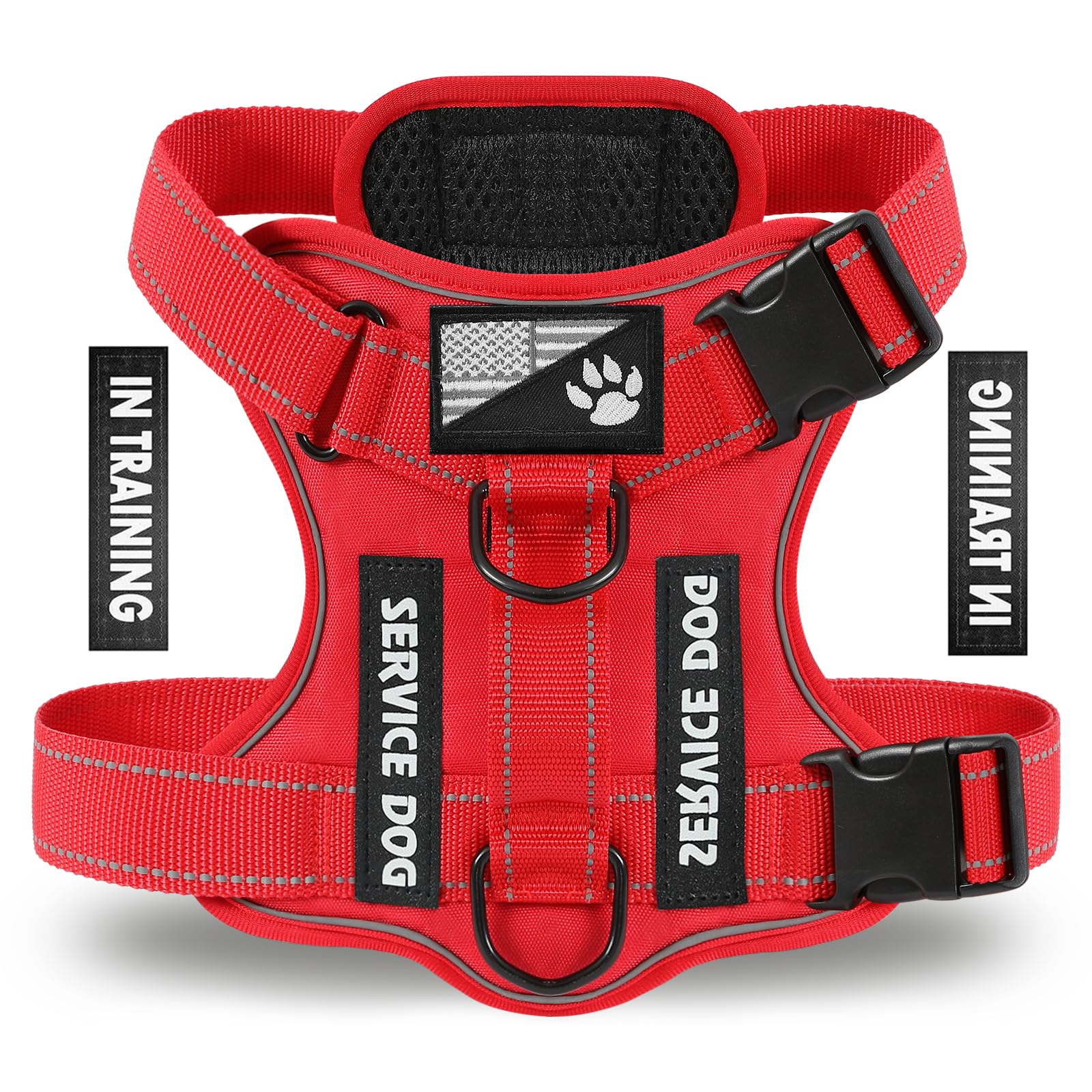 Harnais Demigreat pour chien rouge réfléchissant, visibilité nocturne.
