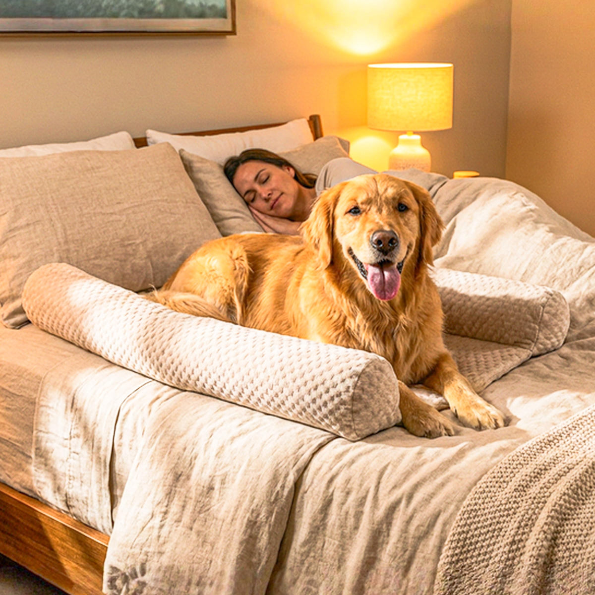 DenMate lit-chien design co-sommeil sur lit, favorise un sommeil stable.
