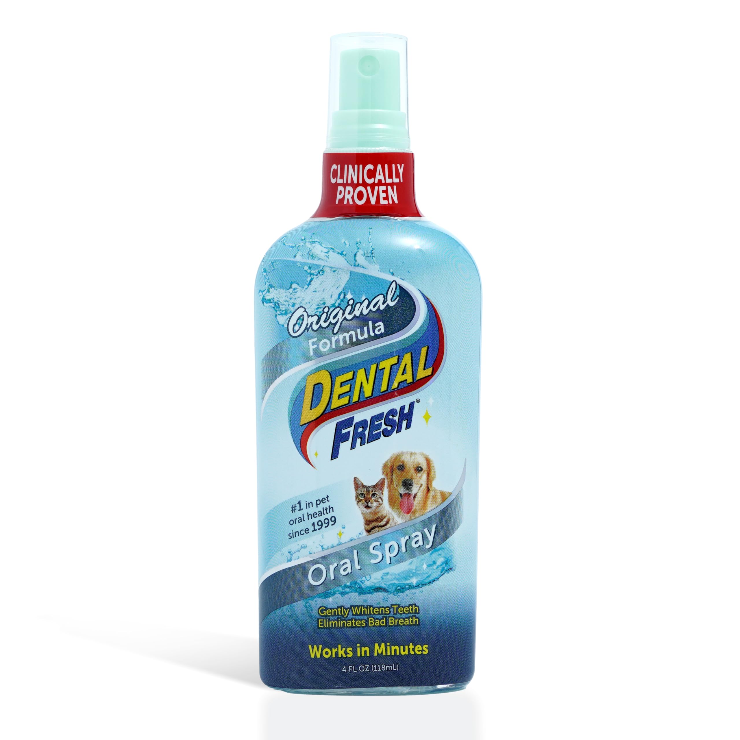 Dental Fresh Spray dentaire pour chiens et chats, pratique pour l'hygiène buccale.