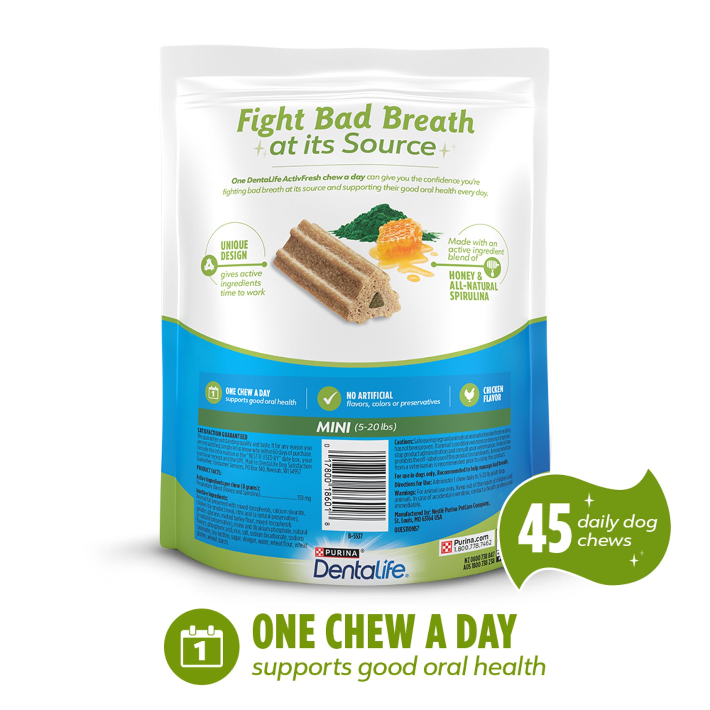 DentaLife ActivFresh miel et spiruline, ingrédients actifs dans la formule.