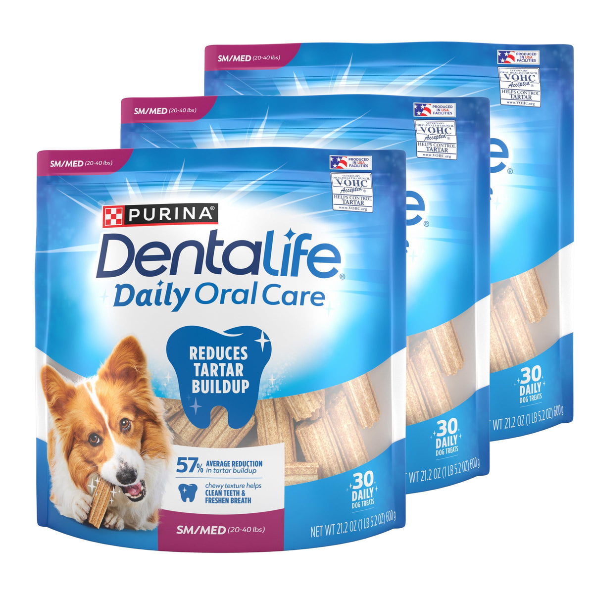 Dentalife : boîte de friandises dentaires pour petits et moyens chiens, pratique récompense quotidienne.