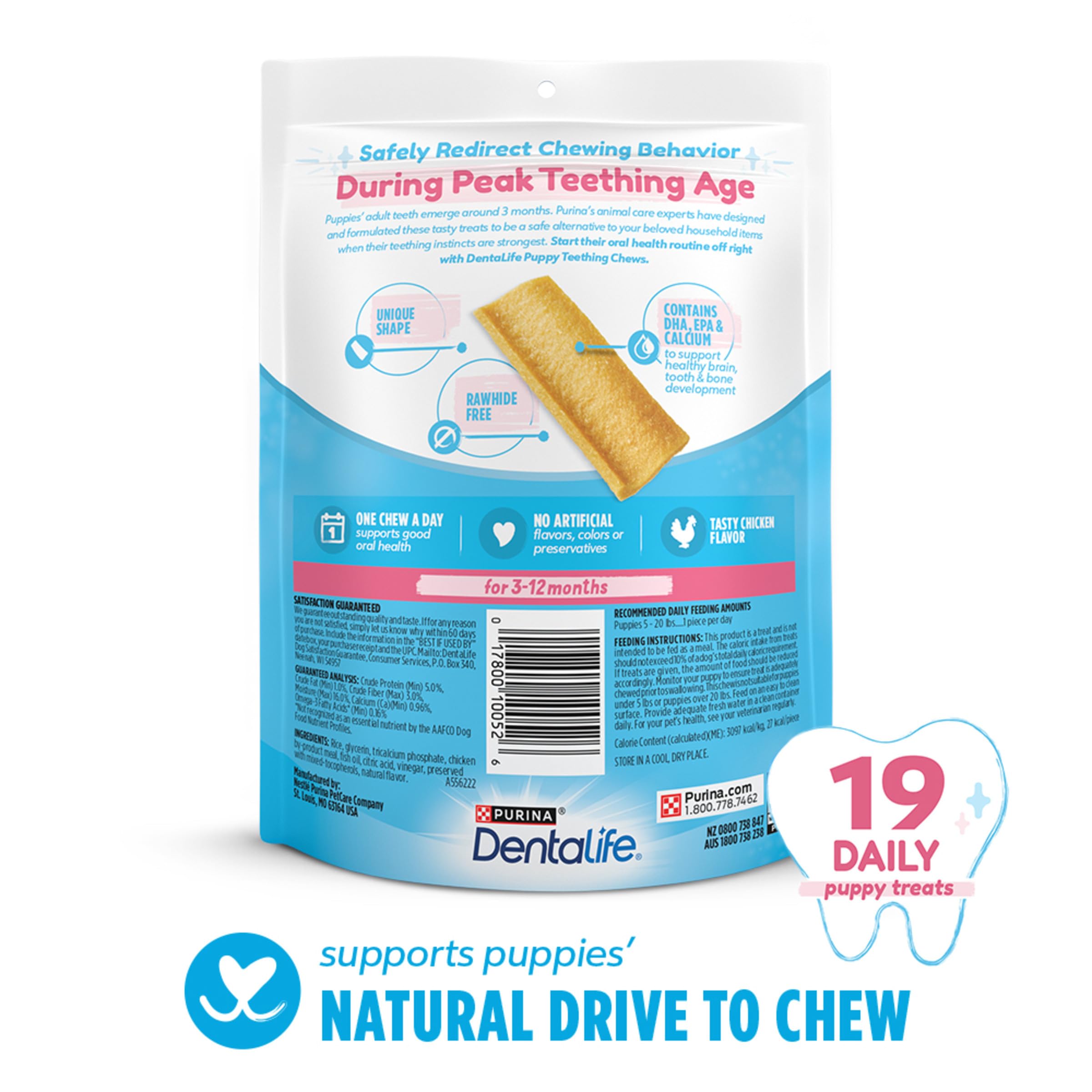 Dentalife chiot mastic facile à mâcher durant les séances d'entraînement.