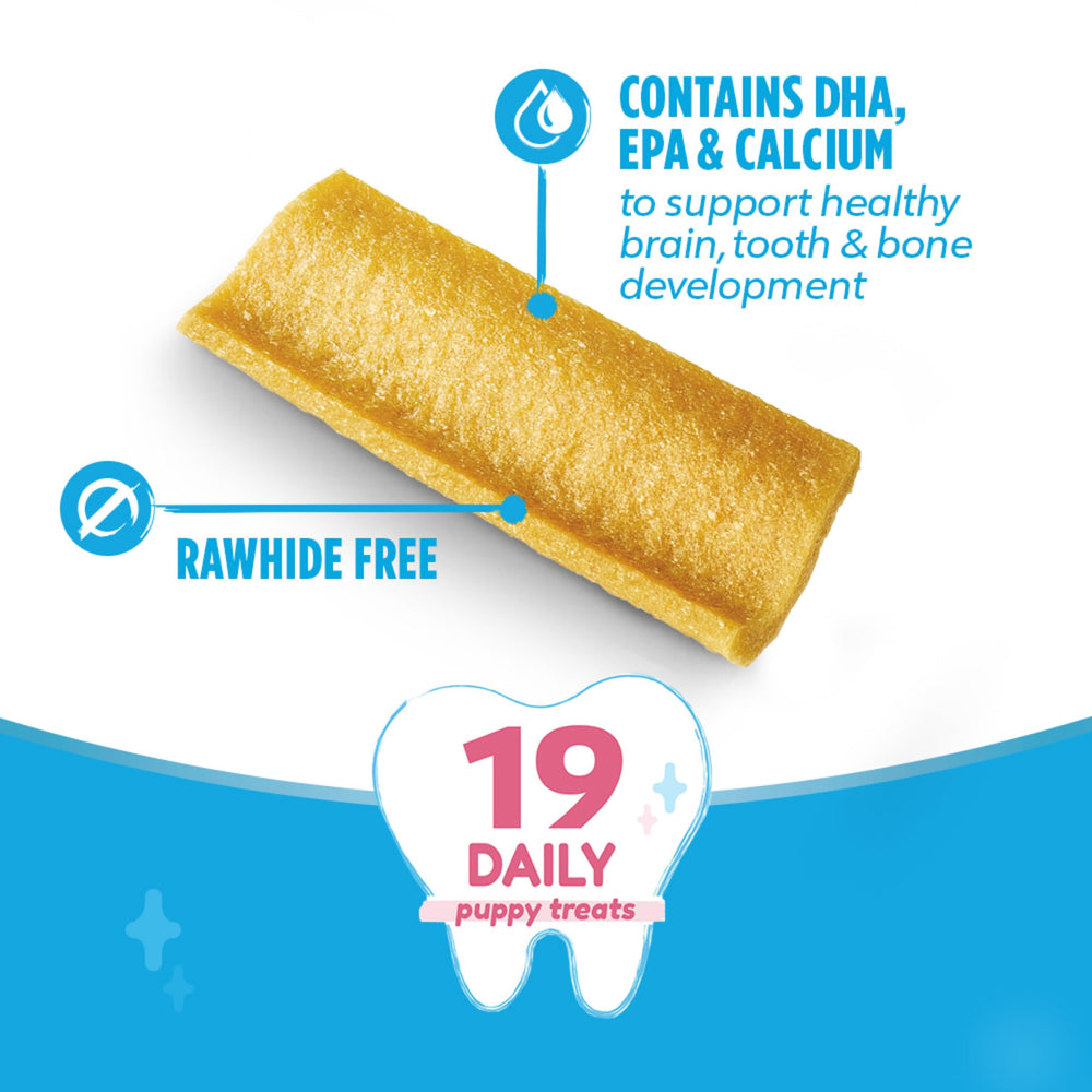 Dentalife chiot mastic saveur poulet attire l'attention du chiot pendant l'apprentissage.