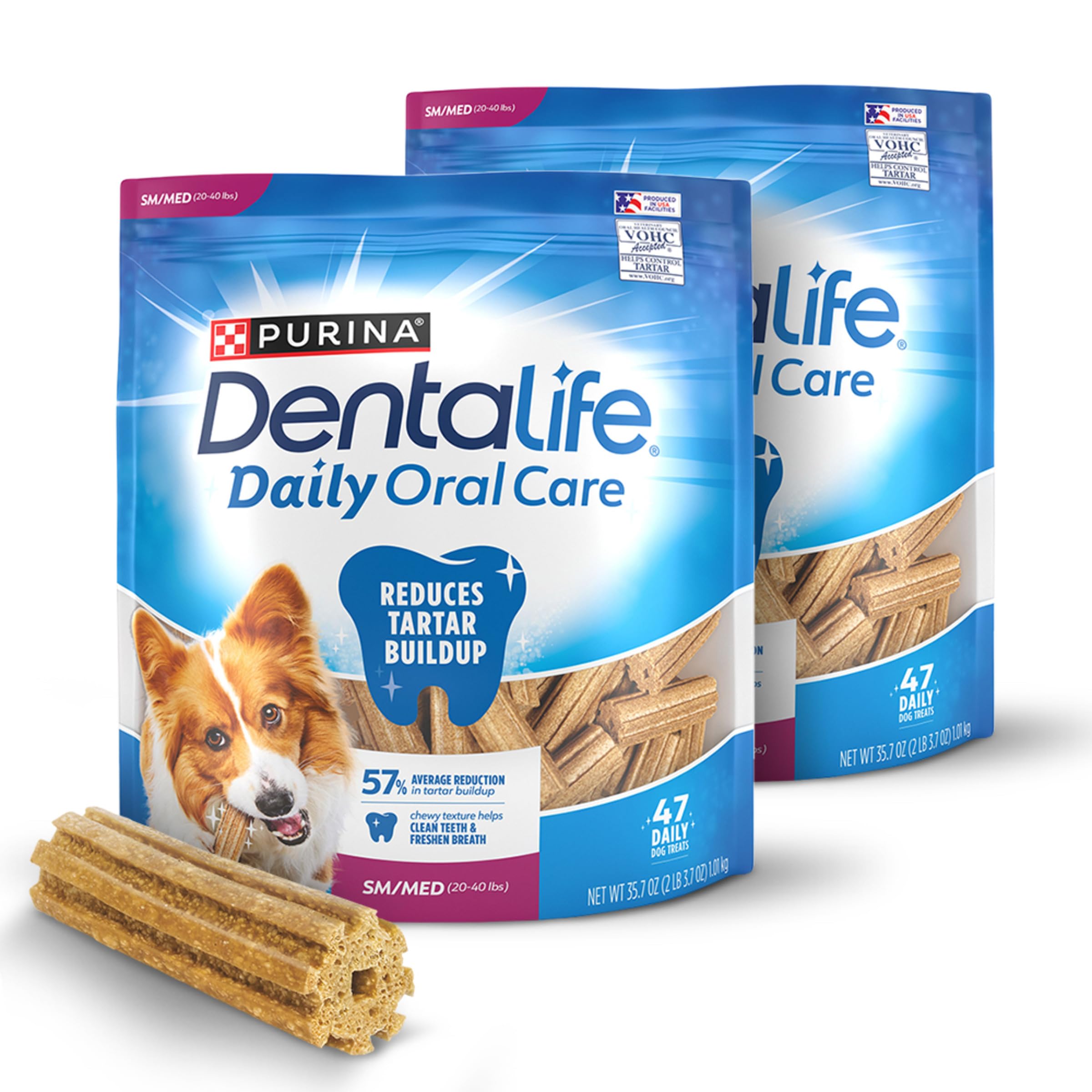 Friandise DentaLife duo de sachets facilitant l’entretien quotidien et pratique.