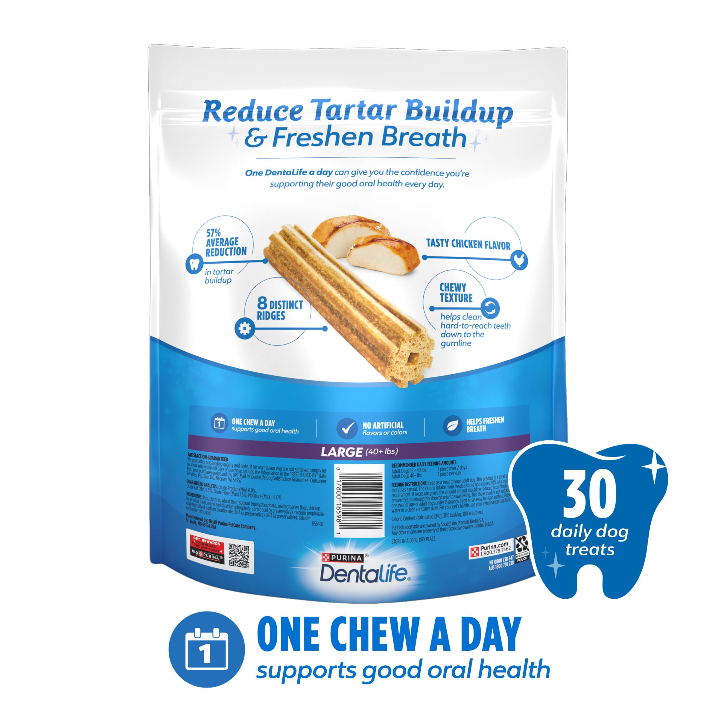DentaLife paquet de 30 bouchées au poulet, pratique à emporter.