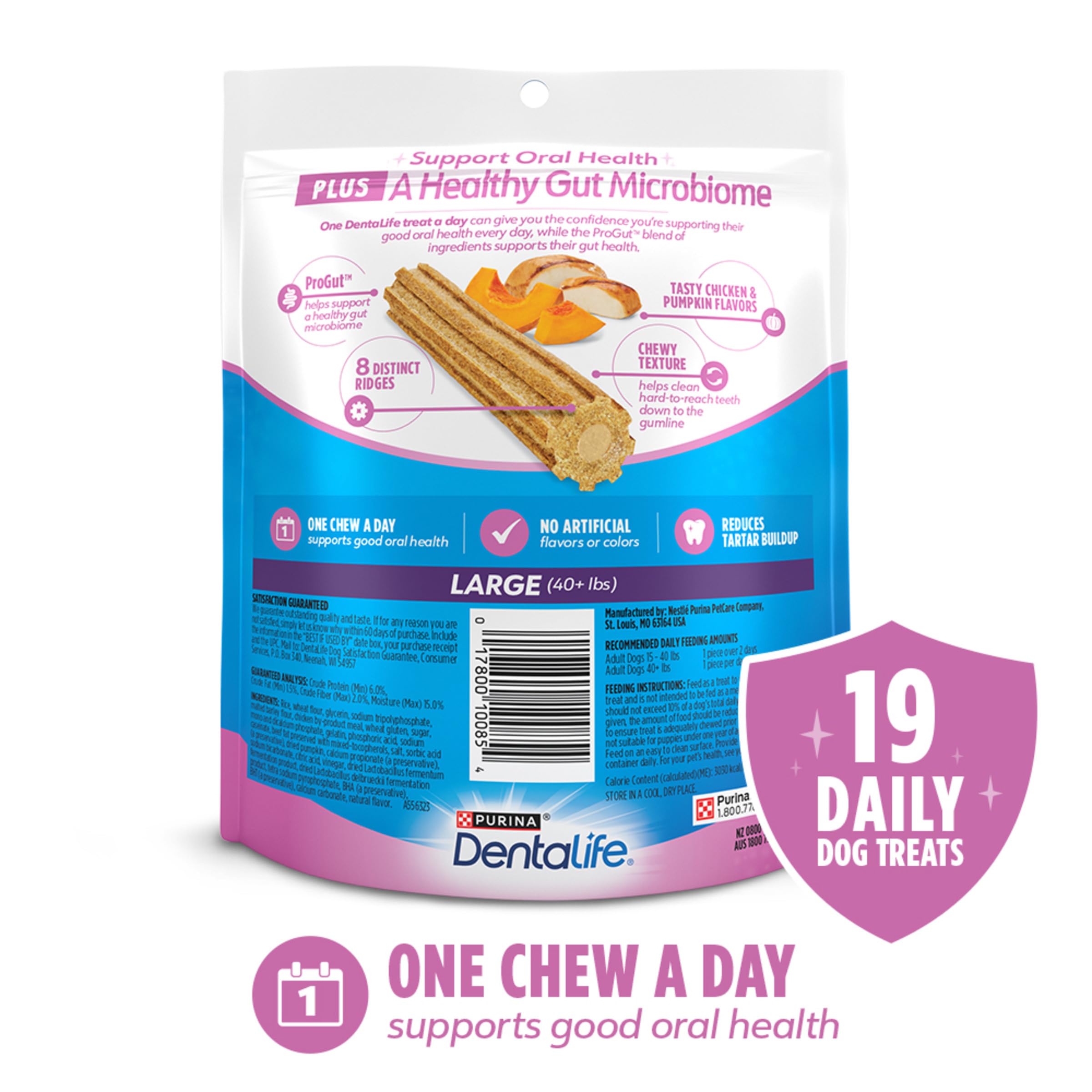 Sachet ouvert de DentaLife Plus, encourage une routine dentaire régulière.
