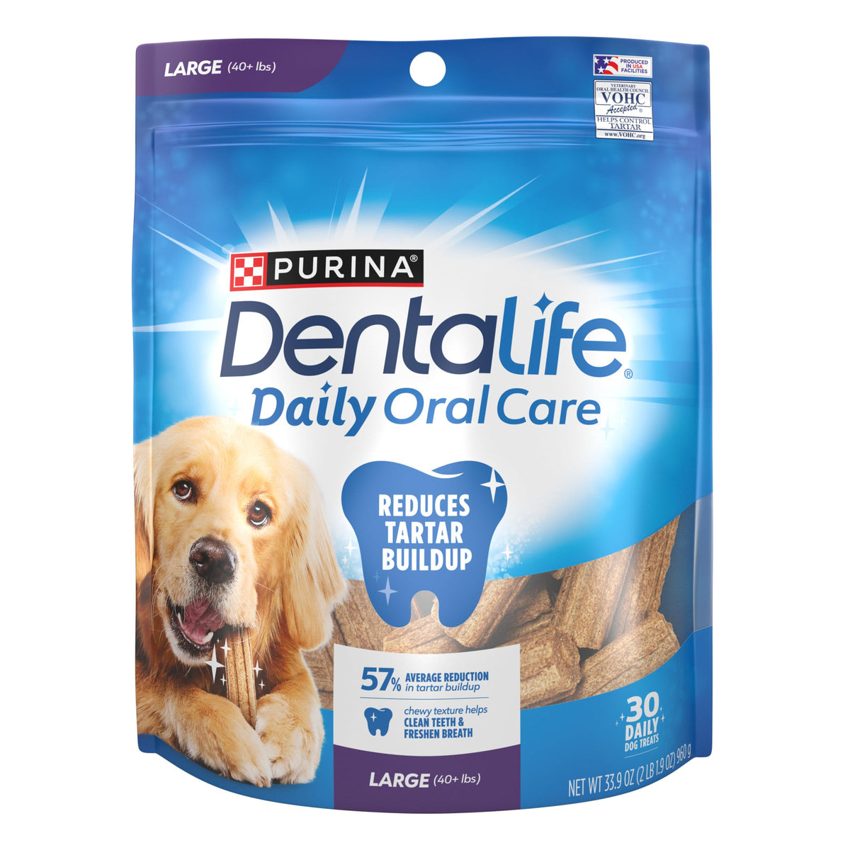 DentaLife sachet refermable pour chien grand, pratique à ranger.
