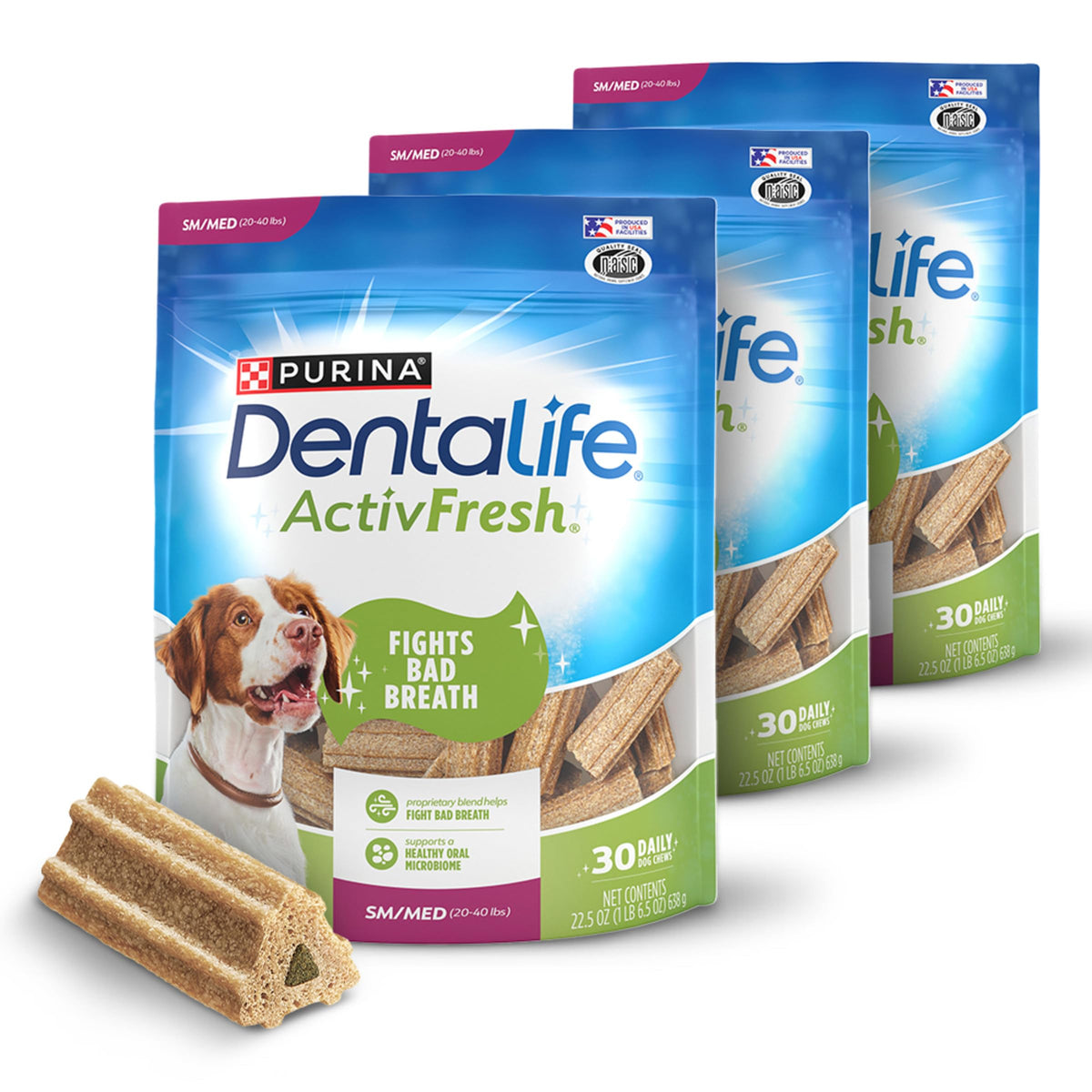 DentaLife ActivFresh lot triple, vue produit, haleine plus fraîche pour chiens.