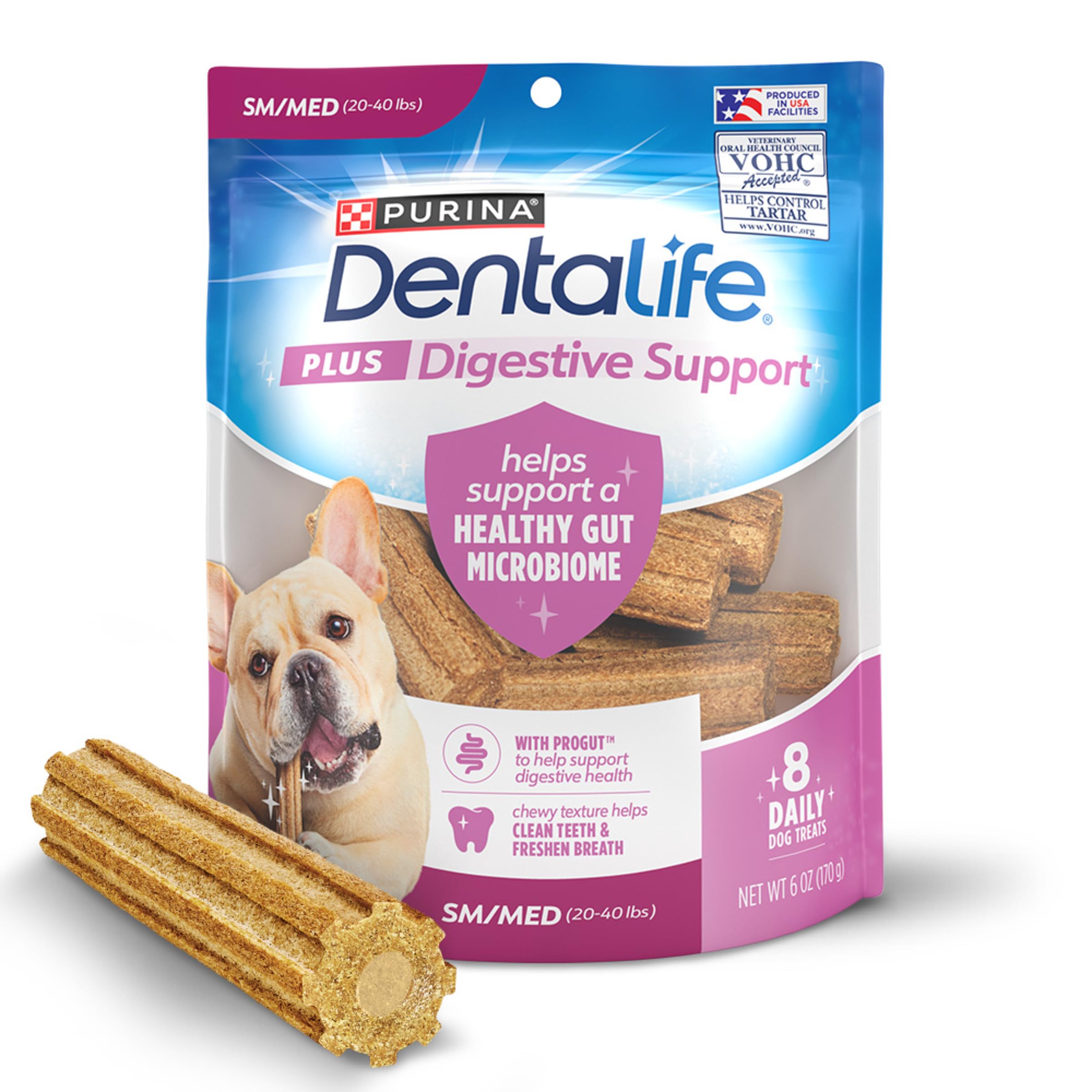 DentaLife emballage sachet digestives pour chien, pratique pour une routine quotidienne.