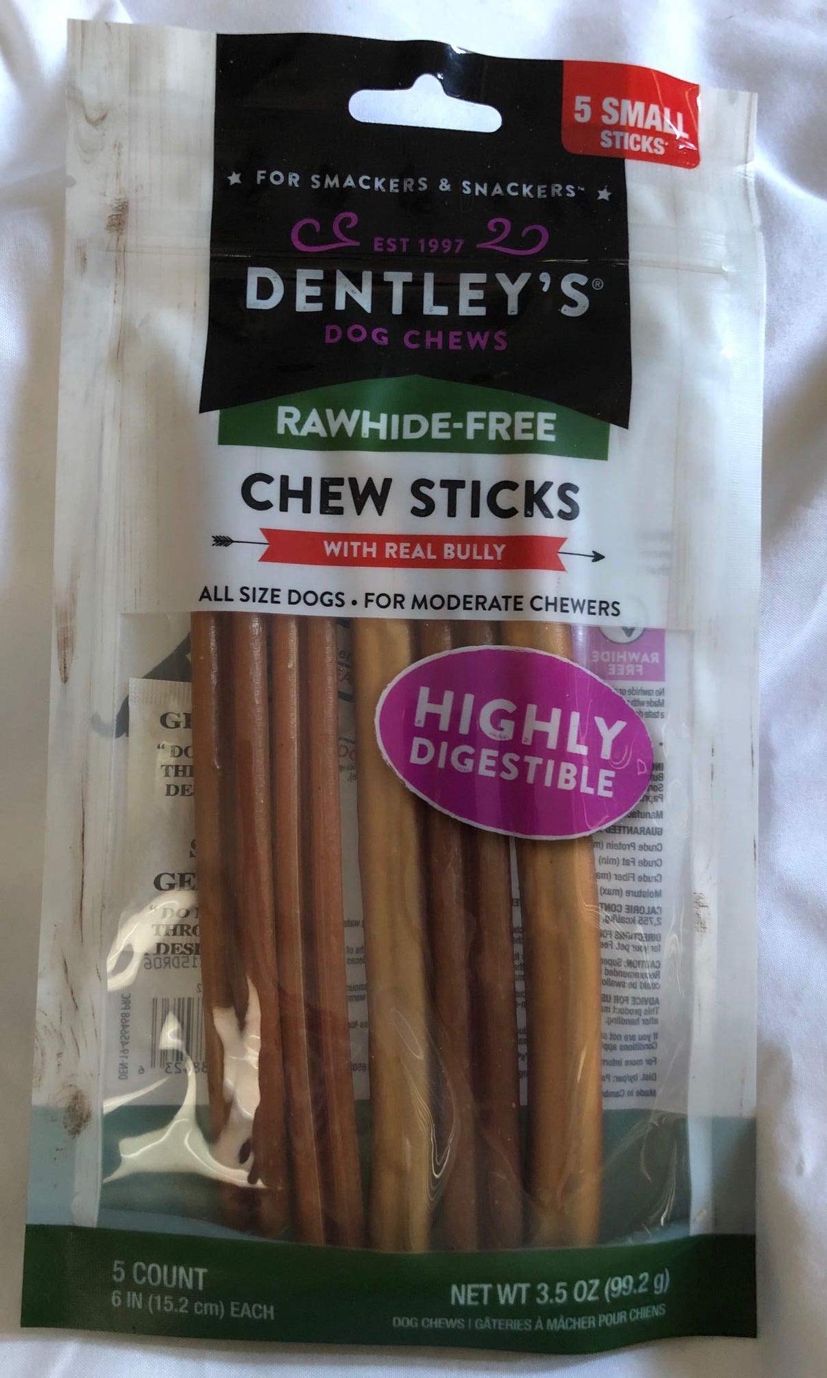 Dentleys bâton à mâcher sans cuir brut, texture agréable pour chiens