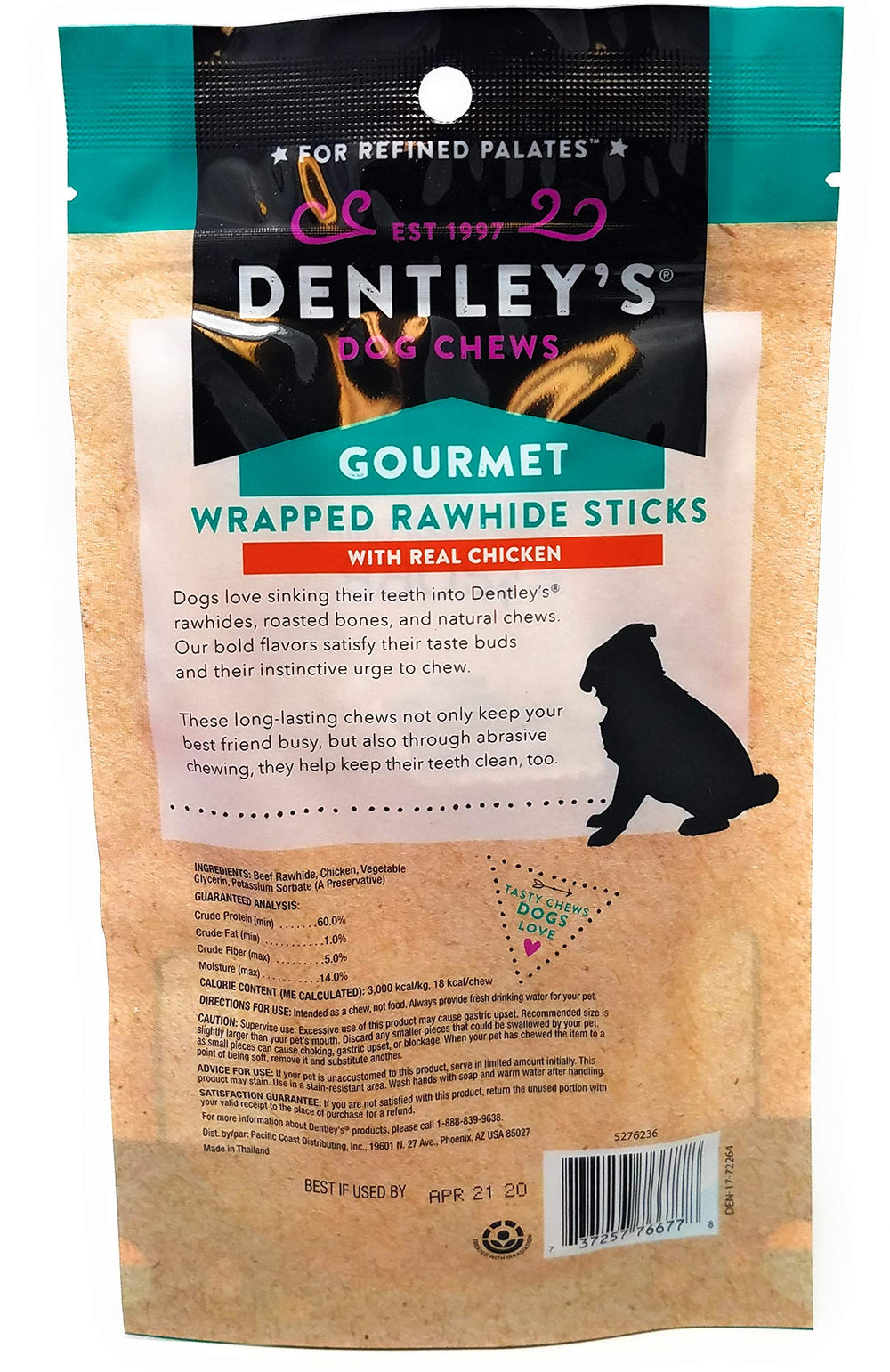 Dentley's Bâtonnets Bruts au Poulet, texture détaillée, favorise le confort dentaire lors des jeux