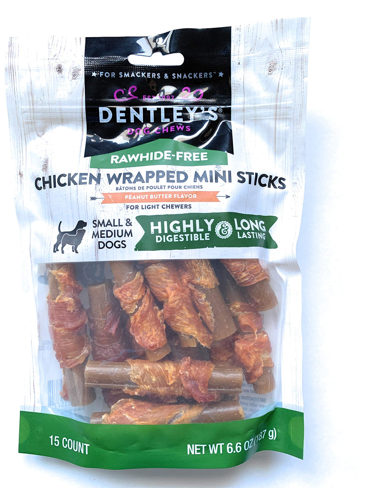 DENTLEY'S mini baton poulet beurre cacahuete, friandise savoureuse pour chiens.