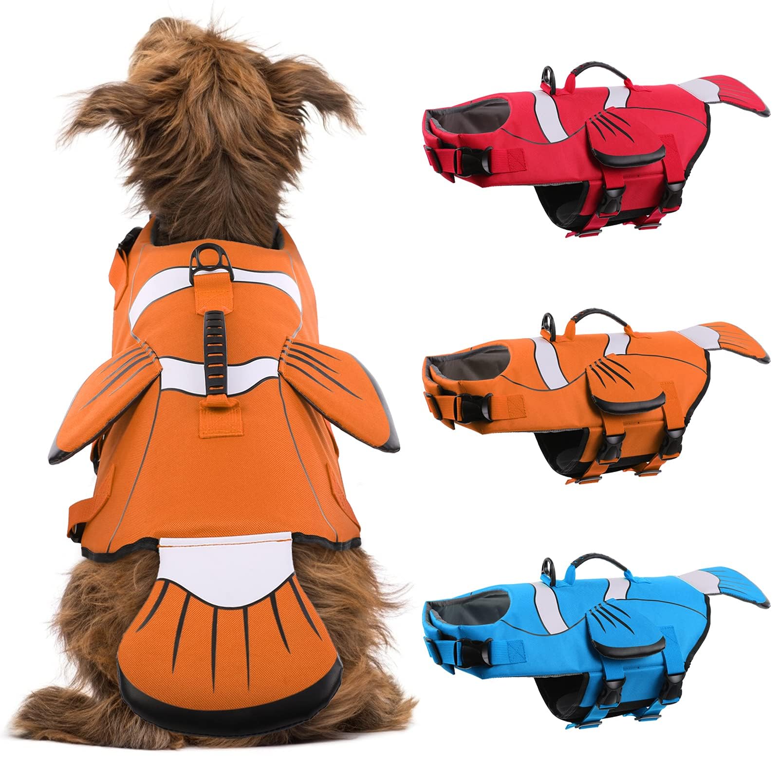 Gilet DENTRUN pour chien grand bleu, visibilité accrue lors des sorties nautiques.